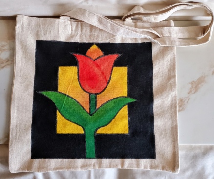 Tulip Painting on Tote Bag, Kulina Folk Art Tulip Painting on Tote Bag, Kulina Folk Art